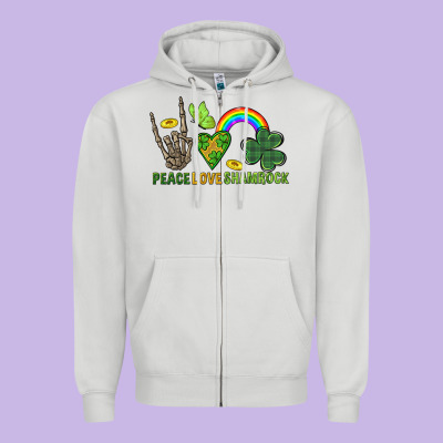 Peace Love Shamrock  St. Patrick's Day Zipper Hoodie Designed By Cowgirlartshop