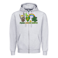 Heather Grey Peace Love Shamrock  St. Patrick's Day Zipper Hoodie - CowGirlArtShop