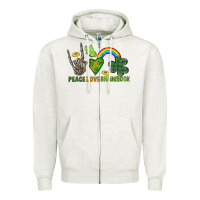 Oatmeal Heather Peace Love Shamrock  St. Patrick's Day Zipper Hoodie - CowGirlArtShop