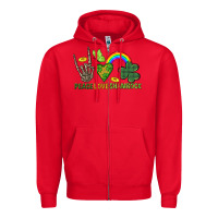 Red Peace Love Shamrock  St. Patrick's Day Zipper Hoodie - CowGirlArtShop