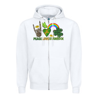 White Peace Love Shamrock  St. Patrick's Day Zipper Hoodie - CowGirlArtShop