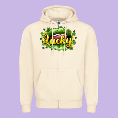 St. Patrick's Day Lips Lucky Zipper Hoodie Designed By Howdyjamesfarm