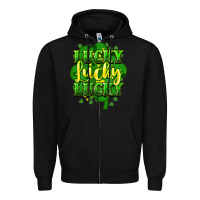 Black lucky lucky lucky clover St. Patrick's Zipper Hoodie - HowdyJamesFarm