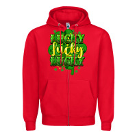 Red lucky lucky lucky clover St. Patrick's Zipper Hoodie - HowdyJamesFarm