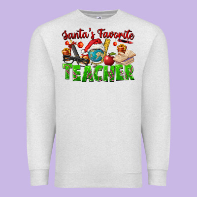 Santa's Favorite Teacher Premium Sweatshirt Designed By Fadigitalartstudio