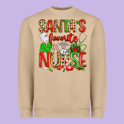 Santa's Favorite Nurse Heavyweight Sweatshirt Designed By Texasbilliewilder