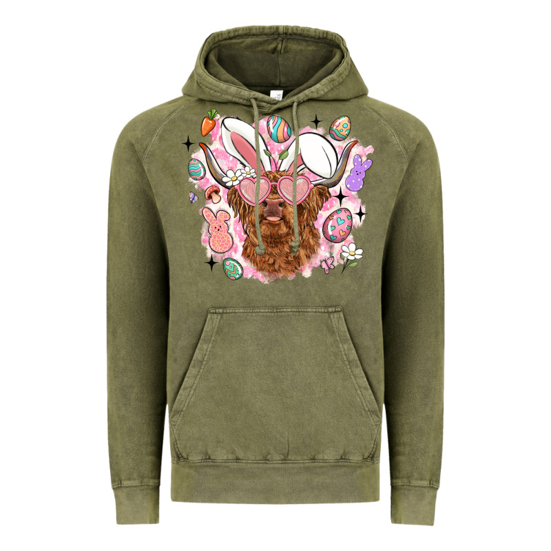 Highland Heifer Easter Vintage Hoodie by LillyAllenDesigns | Teevron