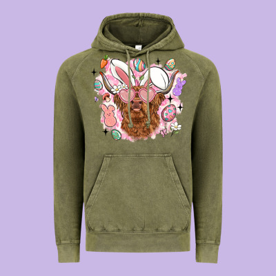 Highland Heifer Easter Vintage Hoodie Designed By Lillyallendesigns