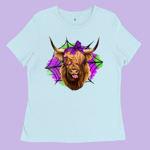 Halloween Highland Cow Ladies Tee Designed By Jasminsmagicworld