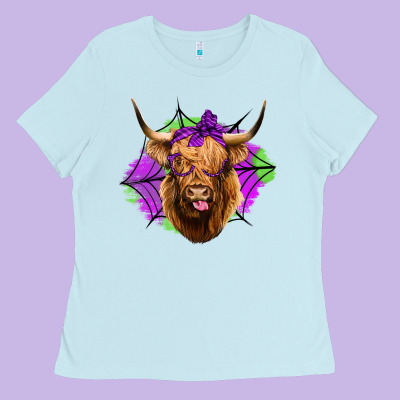 Halloween Highland Cow Ladies Tee Designed By Jasminsmagicworld