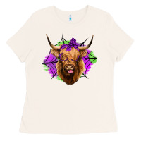 Bone halloween highland cow Ladies Tee - Jasminsmagicworld