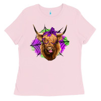 Bubblegum Pink halloween highland cow Ladies Tee - Jasminsmagicworld