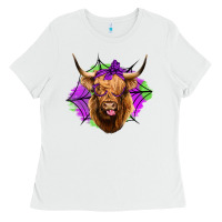White halloween highland cow Ladies Tee - Jasminsmagicworld