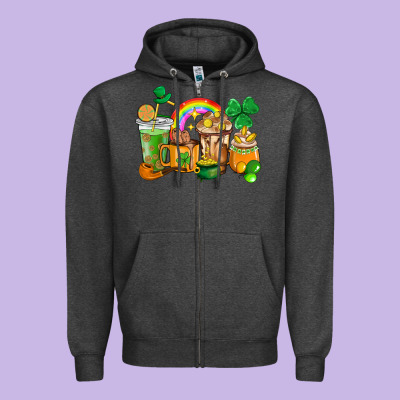 St. Patricks Coffee Cups Zipper Hoodie Designed By Howdyjamesfarm