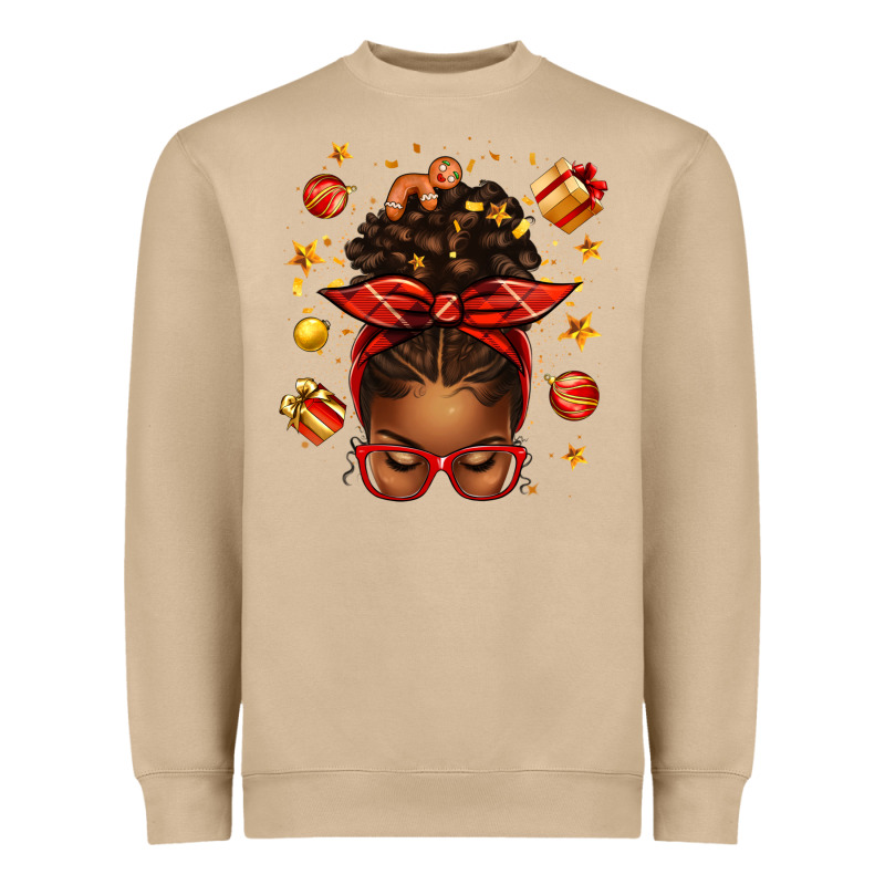Christmas Afro Messy Bun Heavyweight Sweatshirt by texasbilliewilder | Teevron