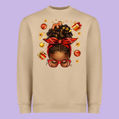 Christmas Afro Messy Bun Heavyweight Sweatshirt Designed By Texasbilliewilder