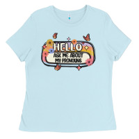 Baby Blue ask me about my pronouns Ladies Tee - MaliasSmallBusiness