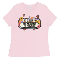 Bubblegum Pink ask me about my pronouns Ladies Tee - MaliasSmallBusiness
