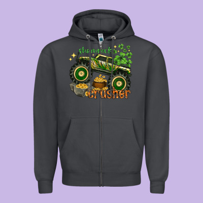 Shamrock Crusher St. Patrick's Day Zipper Hoodie Designed By Howdyjamesfarm