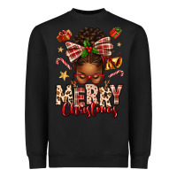 Black merry christmas afro messy bun Heavyweight Sweatshirt - texasbilliewilder