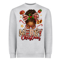 Heather Grey merry christmas afro messy bun Heavyweight Sweatshirt - texasbilliewilder