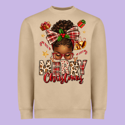 Merry Christmas Afro Messy Bun Heavyweight Sweatshirt Designed By Texasbilliewilder