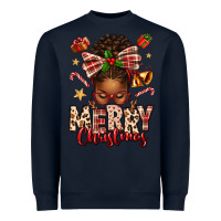 Navy merry christmas afro messy bun Heavyweight Sweatshirt - texasbilliewilder