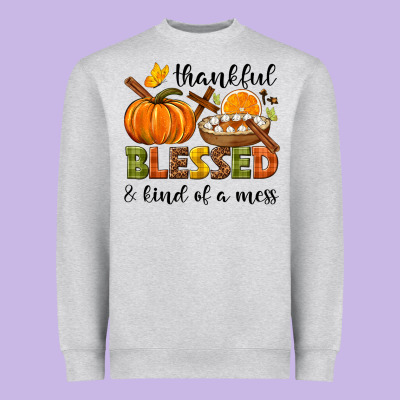 Thankful Blessed And Kind Of A Mess Heavyweight Sweatshirt Designed By Nancycooperartshop
