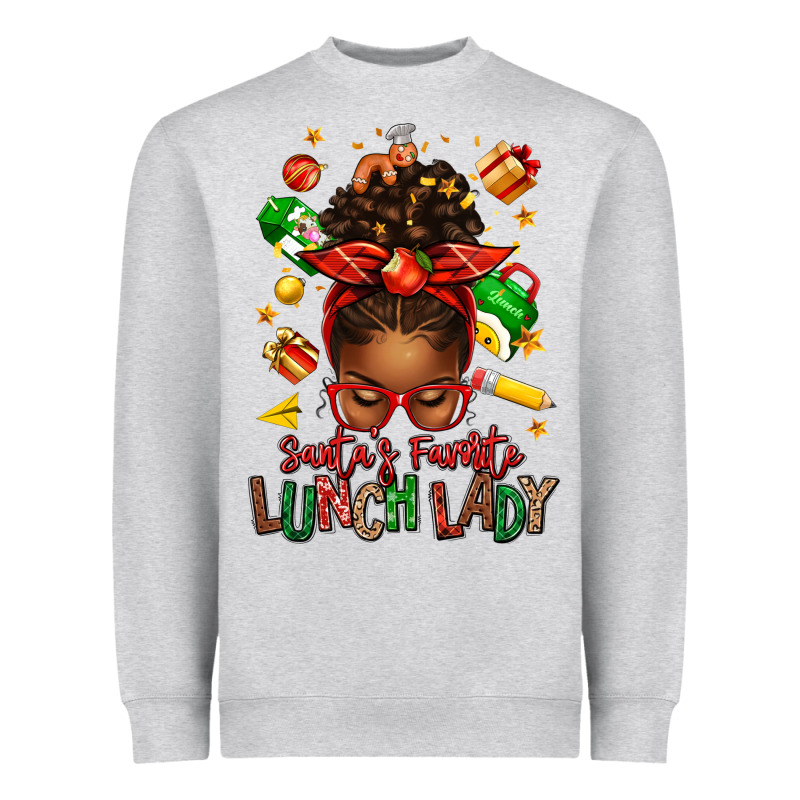 Santas Favorite Lunch Lady Afro Messy Bun Heavyweight Sweatshirt by texasbilliewilder | Teevron