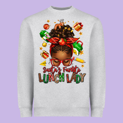 Santas Favorite Lunch Lady Afro Messy Bun Heavyweight Sweatshirt Designed By Texasbilliewilder