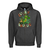 Charcoal Heather Lucky Saurus Zipper Hoodie - CowGirlArtShop