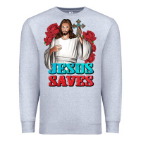 Heather Grey Jesus Saves Premium Sweatshirt - BundleAndBundleShop