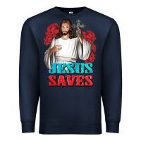 Navy Jesus Saves Premium Sweatshirt - BundleAndBundleShop