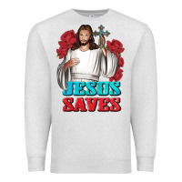 Oatmeal Heather Jesus Saves Premium Sweatshirt - BundleAndBundleShop