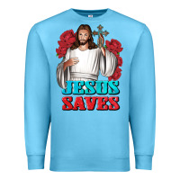 Ocean Blue Jesus Saves Premium Sweatshirt - BundleAndBundleShop