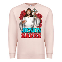 Pale Pink Jesus Saves Premium Sweatshirt - BundleAndBundleShop