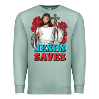 Seafoam Jesus Saves Premium Sweatshirt - BundleAndBundleShop