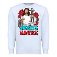 White Jesus Saves Premium Sweatshirt - BundleAndBundleShop