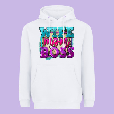 Wife Mom Boss Heavyweight Hoodie Designed By Fadigitalartstudio