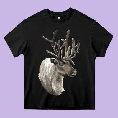 Reindeer Buck Deer Head Heavy Core Tee Designed By Lillyallendesigns