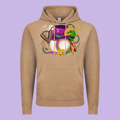Mardi Gras Baseball Vintage Hoodie Designed By Lillyallendesigns
