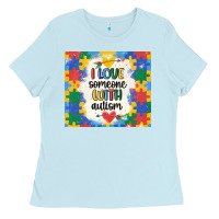 Baby Blue ı love someone with autism Ladies Tee - MaliasSmallBusiness