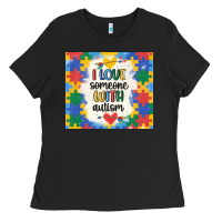 Black ı love someone with autism Ladies Tee - MaliasSmallBusiness
