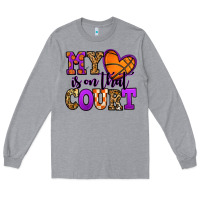 Heather Grey my heart is on that court basketball Long Sleeve Tee - Jasminsmagicworld