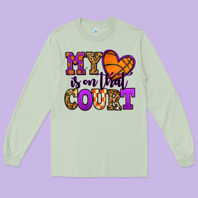 My Heart Is On That Court Basketball Long Sleeve Tee Designed By Jasminsmagicworld