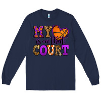 Navy my heart is on that court basketball Long Sleeve Tee - Jasminsmagicworld