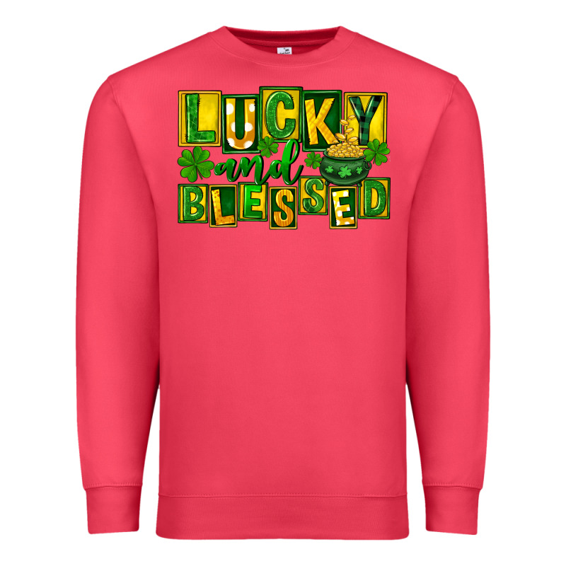 St Patricks Day Lucky And Blessed Premium Sweatshirt by FaDigitalArtStudio | Teevron