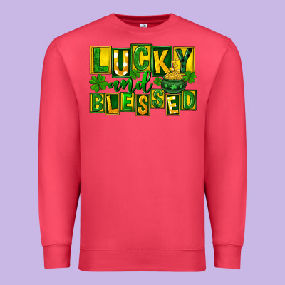 St Patricks Day Lucky And Blessed Premium Sweatshirt Designed By Fadigitalartstudio