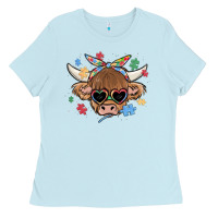 Baby Blue autism awareness cow Ladies Tee - MaliasSmallBusiness