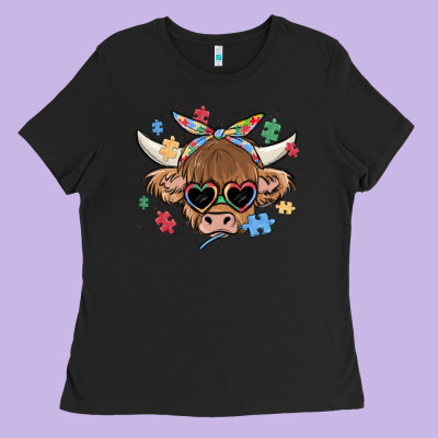 Autism Awareness Cow Ladies Tee Designed By Maliassmallbusiness
